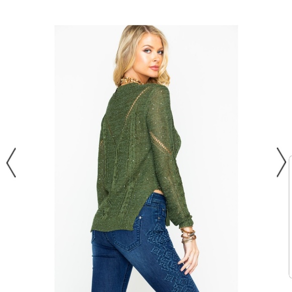 Rock & Roll Cowgirl Women's Sequin Neck Sweater - Picture 3 of 6